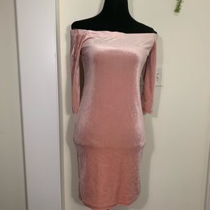 Ambiance Off Shoulder Velvet Pink Mini Bodycon Dress